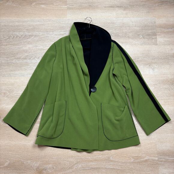 Janska Reversible Fleece Button Jacket Women’s L Color Black/Green - Picture 1 of 8
